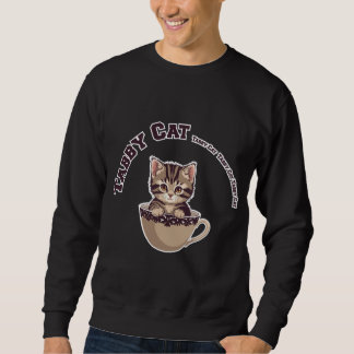 Tekopps Tabby Katt Söt Kattunge Tekälskare Konst Lång Ärmad Tröja