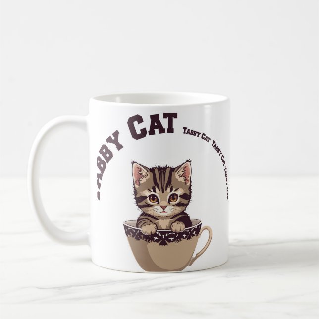 Tekopps Tabby Katt Söt Liten Katt Tekälskare Konst Kaffemugg (Vänster)