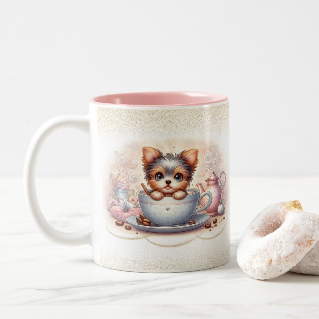 Tekopps Yorkie Kaffeälskare Två-Tonad Mugg (Med munk)