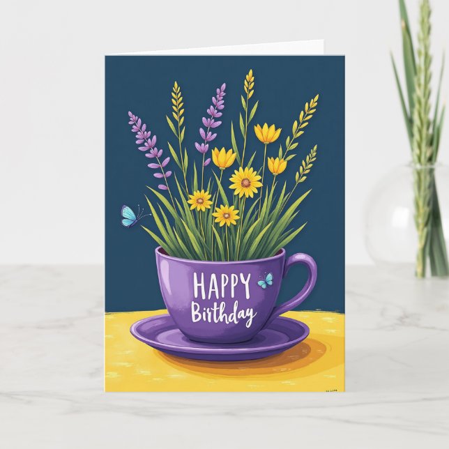 Tekoppsflora födelsedagskort kort (Framsida)