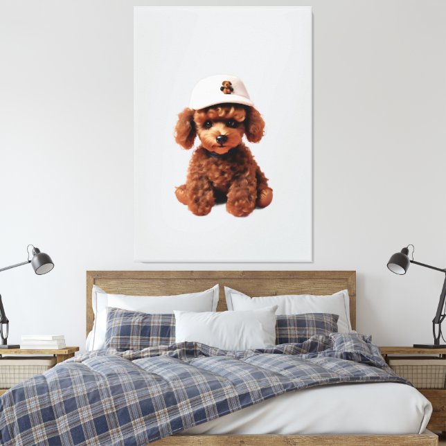 Tekoppspoodle med hatt canvastryck (Insitu (sovrum))