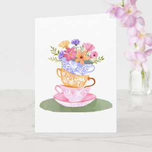 Tekoppsstack i pastell med blommor gott bättre kort