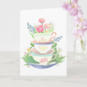 Tekoppsstack i pastell med blommor kort