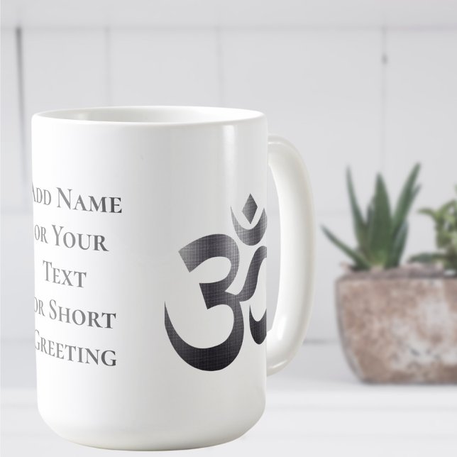 Tekstureffekt Mörkgrå Om-symbol 450ml kaffemugg (Skapare uppladdad)