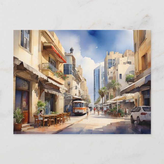 Tel Aviv akvarell konst Vykort (Framsida)