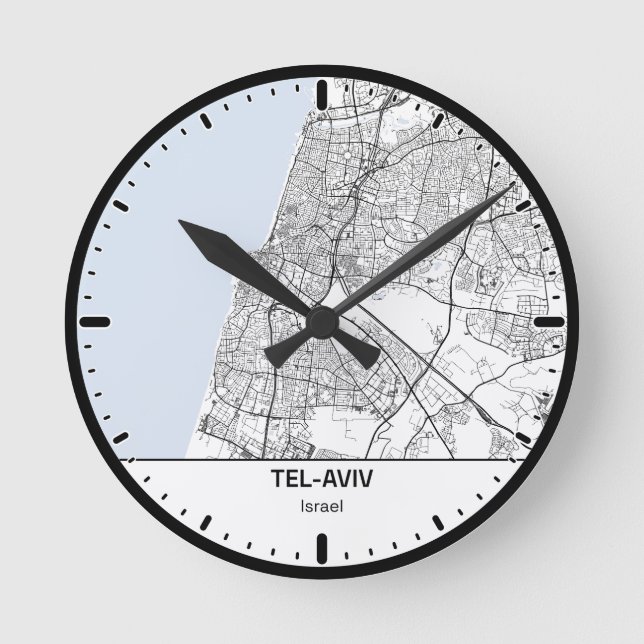 Tel-Aviv Clock City Line Art Rund Klocka (Framsida)