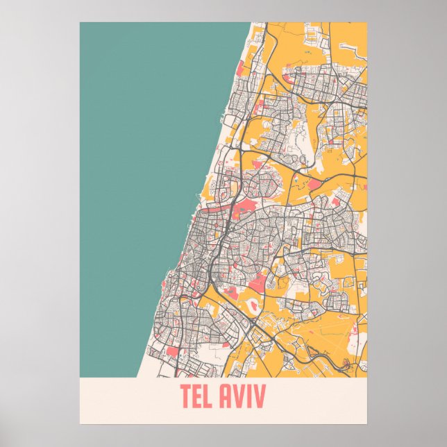 Tel Aviv - Israel Chalk City Karta Poster (Framsidan)