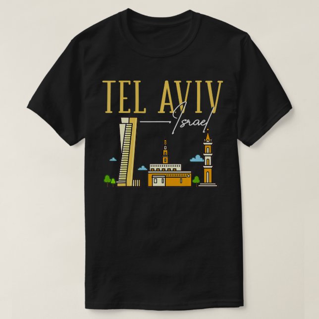 Tel Aviv Israel City Skyline Karta Travel  T Shirt (Design framsida)