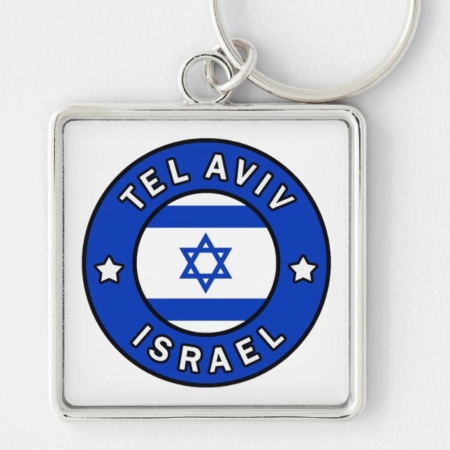 Tel Aviv Israel Fyrkantig Silverfärgad Nyckelring (Framsidan)