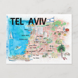 Tel Aviv Israel Illustrated Karta med vägar Vykort