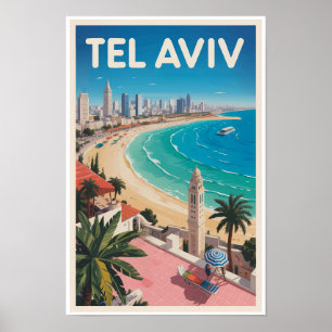 Tel Aviv Israel Illustration Resa Konst Vintage Poster