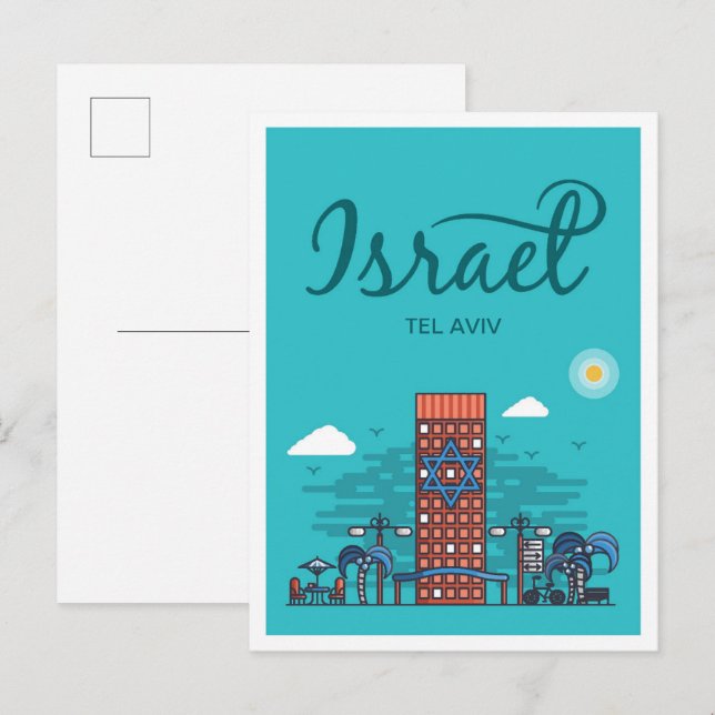 Tel Aviv Israel konst resor illustration Vykort (Fram/baksida)
