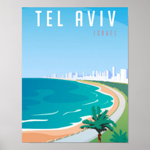 *~* Tel Aviv Israel Poster Blue Cityscape Handflat