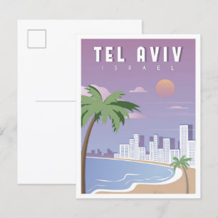 Tel Aviv Israel Vintage resor Illustration Vykort