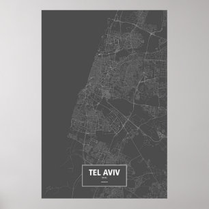 Tel Aviv, Israel (vit på svart) Poster