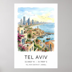 Tel Aviv Skyline Konsttryck - Hamn, Turkos Poster