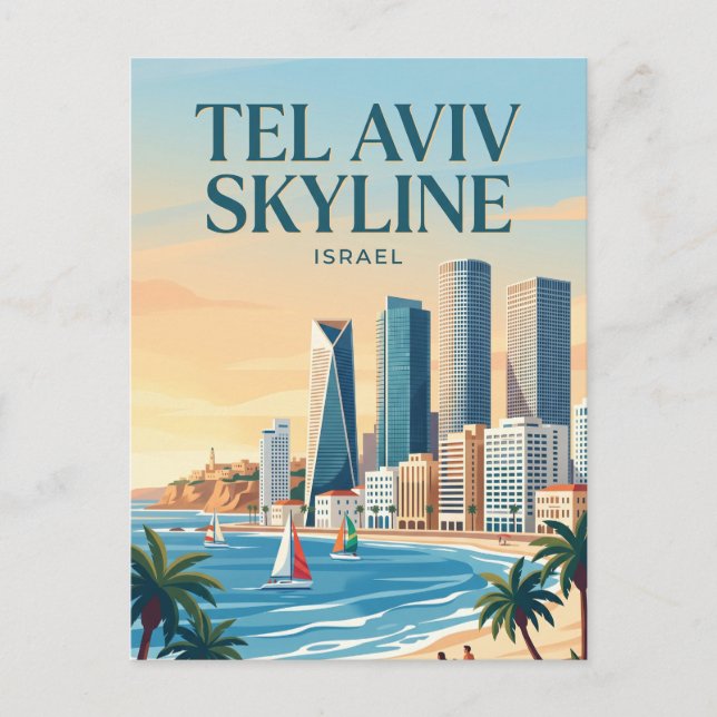 Tel Avivs siluett Israel Vykort (Framsida)