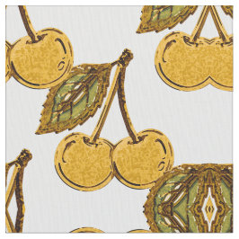 Tela Golden Metallic Cherries Geometric Pattern Tyg