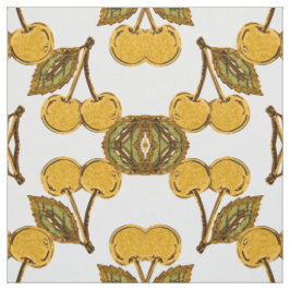 Tela Golden Metallic Cherries Geometric Pattern Tyg
