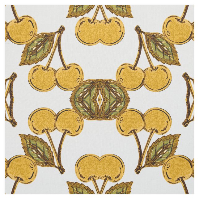 Tela Golden Metallic Cherries Geometric Pattern Tyg (Provkarta)
