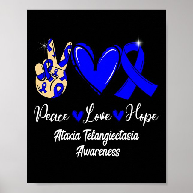 Telangiecsia Awareness Peace Kärlek Hope Blue Ribb Poster (Framsidan)