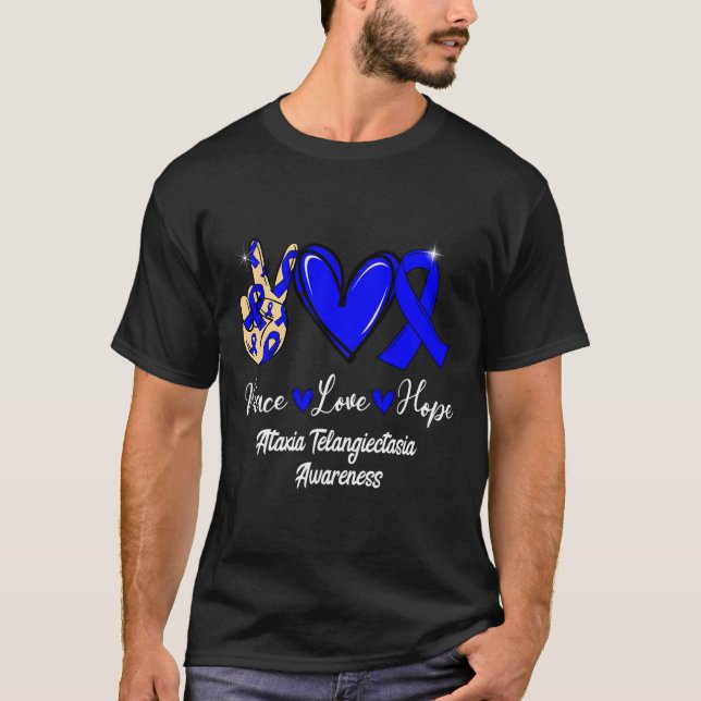 Telangiecsia Awareness Peace Kärlek Hope Blue Ribb T Shirt (Framsida)