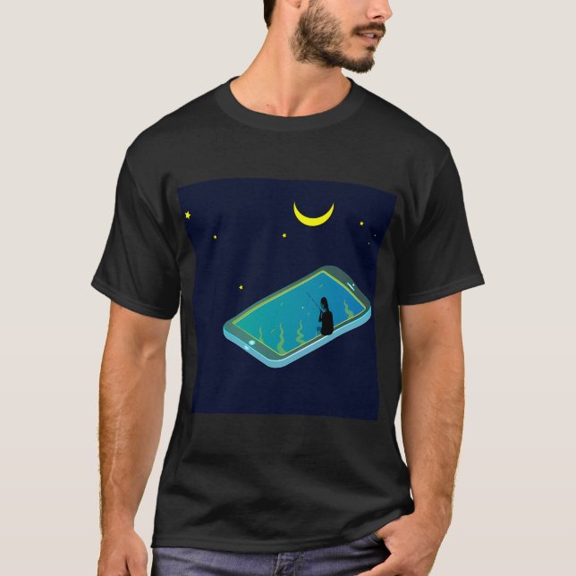 telefon och fiskillustration, t shirt (Framsida)