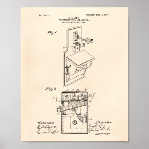 Telefonavgift 1904 Patent Art Old Peper Poster