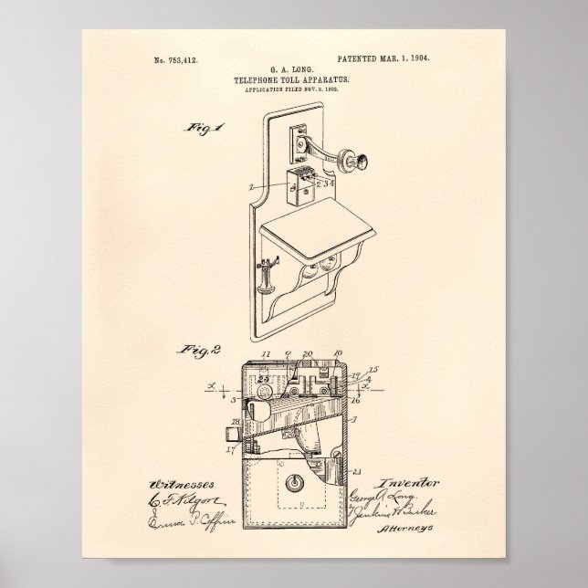 Telefonavgift 1904 Patent Art Old Peper Poster (Framsidan)