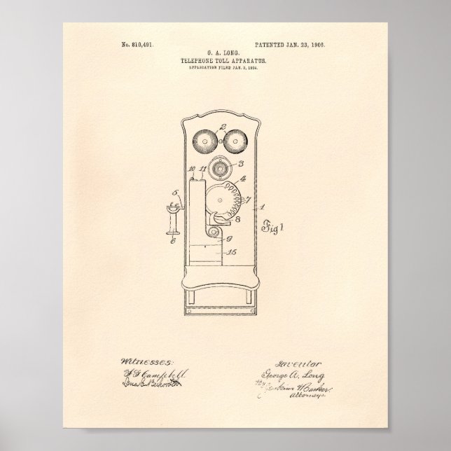 Telefonavgift 1906 Patent Art Old Peper Poster (Framsidan)