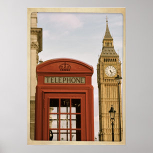 Telefonbox och Torn av Big Ben Poster