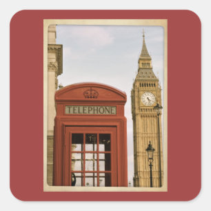 Telefonbox och Torn i Big Ben Fyrkantigt Klistermärke