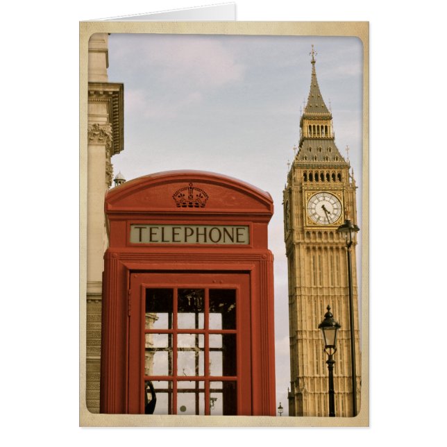 Telefonbox och Torn i Big Ben Hälsningskort (Framsidan)