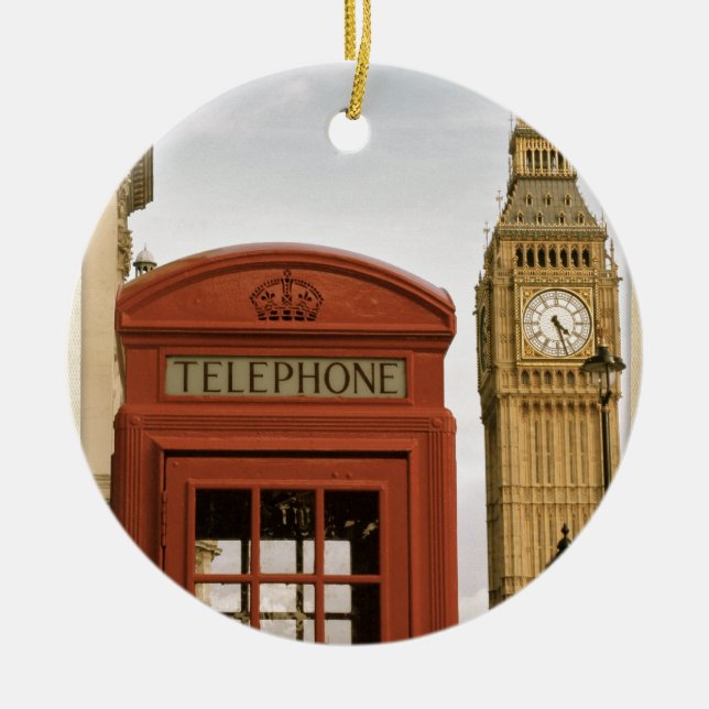 Telefonbox och Torn i Big Ben Julgransprydnad Keramik (Framsidan)