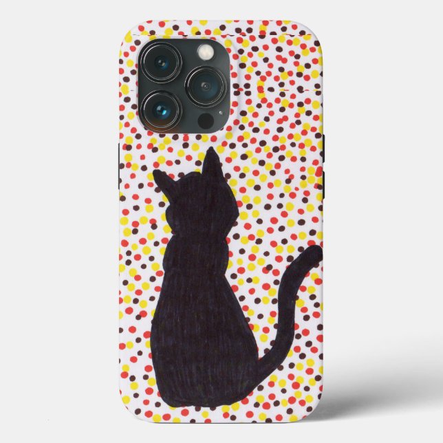 Telefonfodral - Svart katt mot färgade prickar (Baksida )
