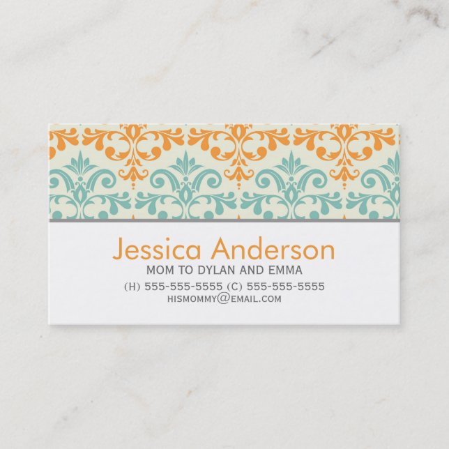 Telefonkort för Aqua and Orange Damask (Framsida)