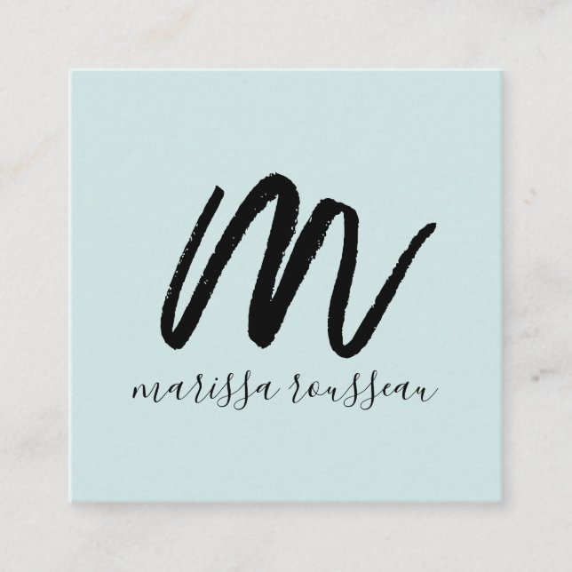 Telefonkortet Black Push Script Initial Namn Blue Fyrkantigt Visitkort (Framsida)