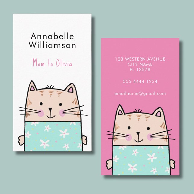 Telefonkortet Cute cat-mamma Visitkort (Cute cat mommy calling card. Perfect for parent networking and play dates.)