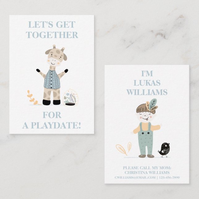 Telefonkortet Cute Giraffe Boys Playdate Mamma Visitkort (Fram/baksida)