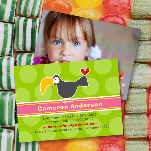 Telefonkortet Foto för tecknad Toucan Bird Kid-pro Visitkort (Skapare uppladdad)