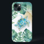 Telefonväska för Sea Turtle Beachy<br><div class="desc">Den här telefonväskan har en havssköldpadda med vattenfärg,  kustnära och tropiska havsvikar handflatan löv. Bild och design av Victoria Grigaliunas. För att se fler fall av sjö- och näsliv som t.ex.</div>