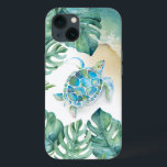 Telefonväska för Sea Turtle Beachy<br><div class="desc">Den här telefonväskan har en havssköldpadda med vattenfärg,  kustnära och tropiska havsvikar handflatan löv. Bild och design av Victoria Grigaliunas. För att se fler fall av sjö- och näsliv som t.ex.</div>