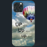 Telefonväska - Regnbåge Balloon<br><div class="desc">Regnbågsmönstrad luftballong stigning i de fluffa vita molnen i blå himmel. Text: "UP.. Upp ...  upp ... "</div>