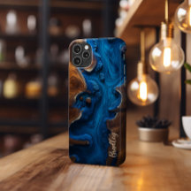 Telefonväska, Royal Blue Resin, Burl Wood Design