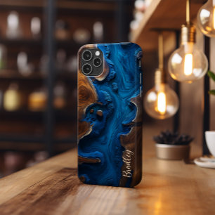 Telefonväska, Royal Blue Resin, Burl Wood Design