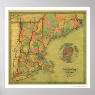Telegrafera den Boston järnvägkartan 1854 Poster