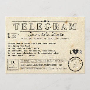 Telegram med Hearts Vintage resor Spara datum Datumet