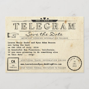 Telegramvintage resorhjärtor sparar datera spara datumet