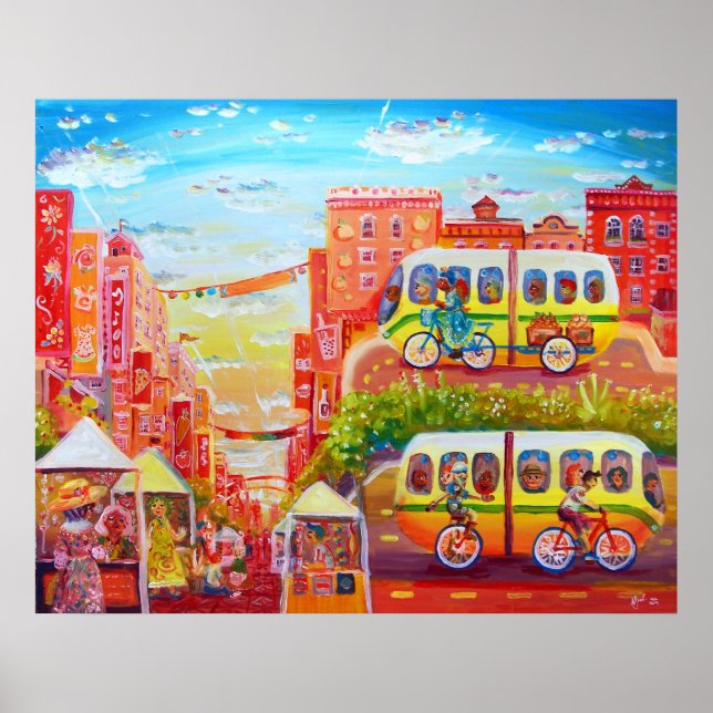 Telegraph Ave Street Scene med Buss Poster (Framsidan)