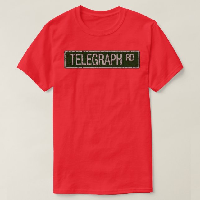 Telegraph Road grönt and white street Sign cracks T Shirt (Design framsida)